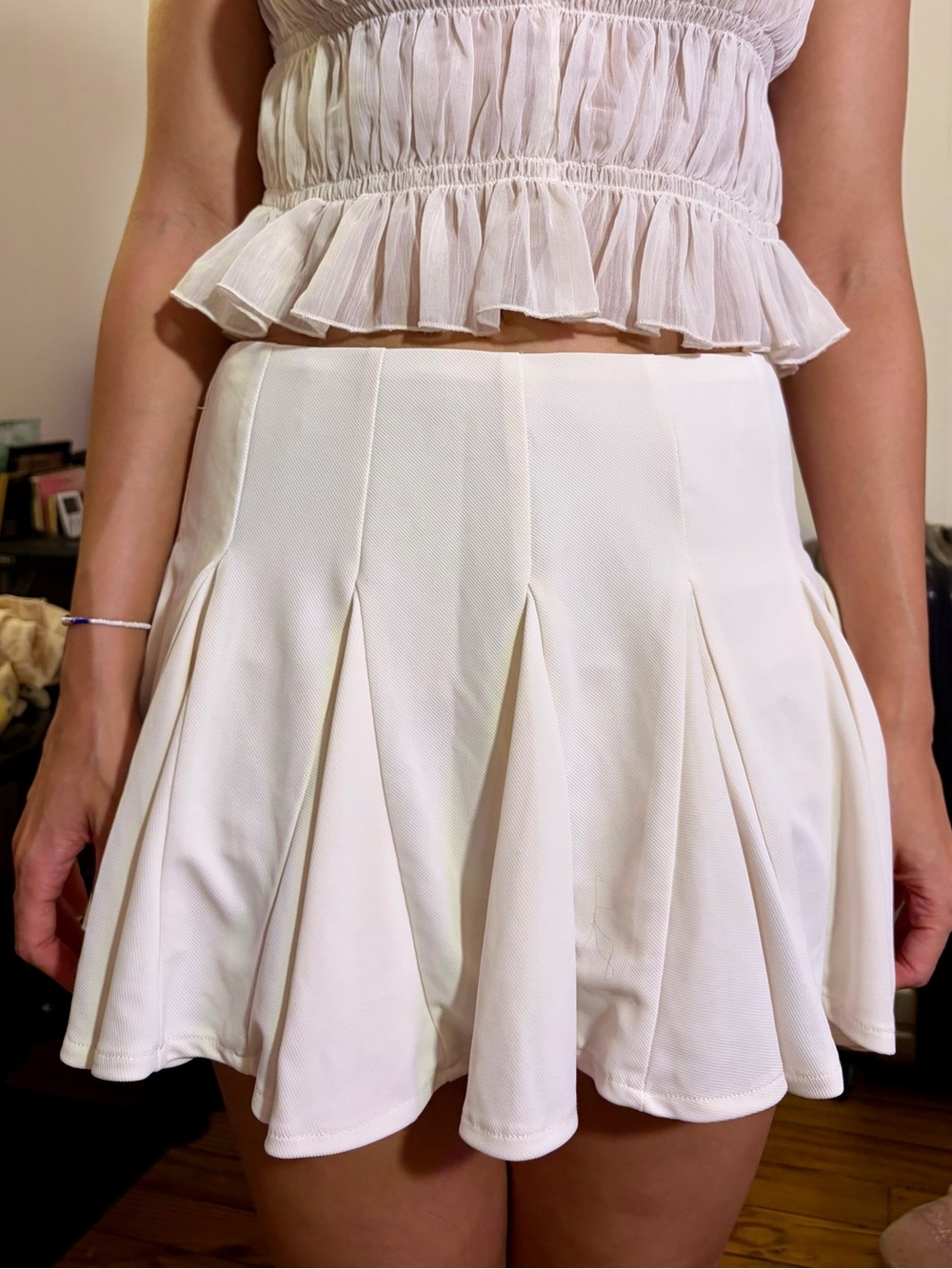 AKIRA Cream Circle Skater Mini Skirt